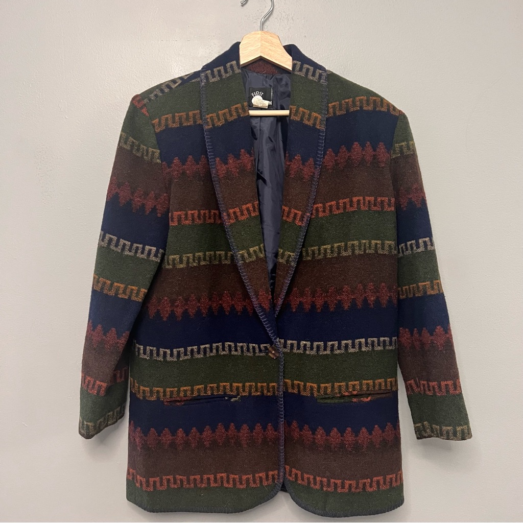 Vtg First Option Women’s Blazer Tapestry Southwestern Aztec Print Size Medium